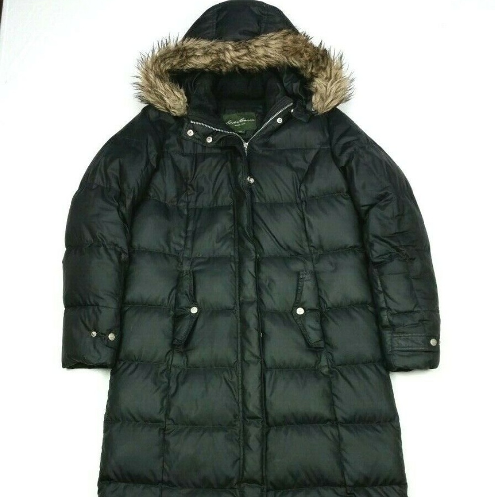 Eddie Bauer 550 Down Maxi Black Puffer Parka Coat